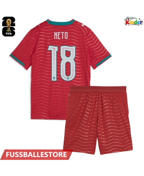 Günstige Portugal Pedro Neto #18 Heimtrikotsatz Kinder WM 2026 Kurzarm (+ Kurze Hosen)